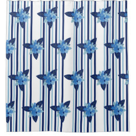 エレガントフローラパタストライプーン単色ブルー シャワーカーテン