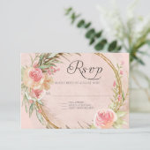 エレガントフローラパンパリーフ金ゴールド水色リース 出欠カード (スタンド正面)