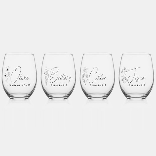 エレガントフローラパーソナライズされたの付添人の提案 ステムなしワイングラス (正面)