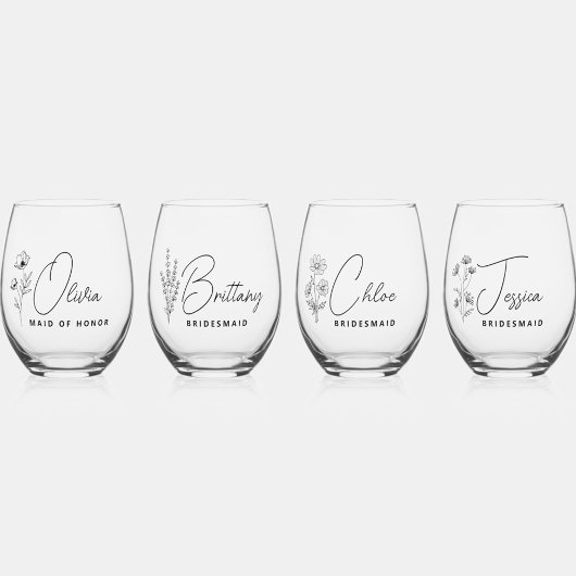 エレガントフローラパーソナライズされたの付添人の提案 ステムなしワイングラス