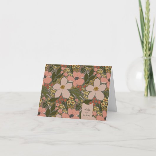 エレガントフローラパーソナライズされたブライダルシャワー サンキューカード (正面)