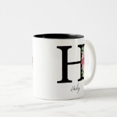 エレガントフローラパーソナライズされたモノグラムコーヒーマグH ツートーンマグカップ (正面右)