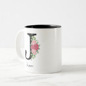 エレガントフローラパーソナライズされたモノグラムコーヒーマグJ ツートーンマグカップ (正面左)