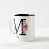 エレガントフローラパーソナライズされたモノグラムコーヒーマグM ツートーンマグカップ (正面左)