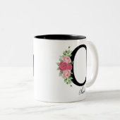 エレガントフローラパーソナライズされたモノグラムコーヒーマグO ツートーンマグカップ (正面右)