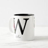 エレガントフローラパーソナライズされたモノグラムコーヒーマグW ツートーンマグカップ (正面左)