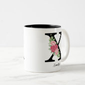 エレガントフローラパーソナライズされたモノグラムコーヒーマグX ツートーンマグカップ (正面右)