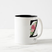 エレガントフローラパーソナライズされたモノグラムコーヒーマグZ ツートーンマグカップ (正面右)