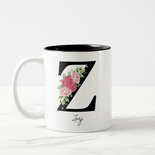 エレガントフローラパーソナライズされたモノグラムコーヒーマグZ ツートーンマグカップ (左)