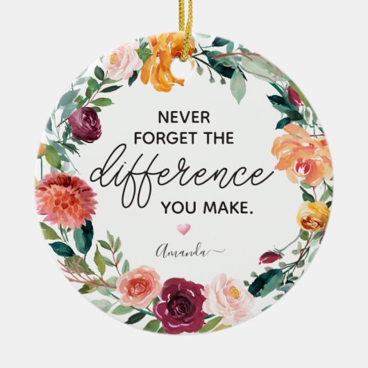 エレガントフローラパーソナライズされたリースは忘れい セラミックオーナメント (正面)