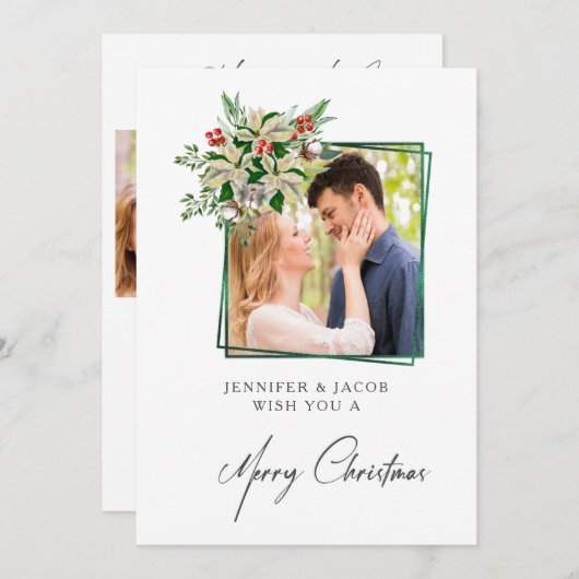 エレガントフローラパーソナライズされた写真クリスマスカード (正面/裏面)