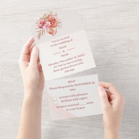 エレガントフローラパーソナライズされた結婚フレーム オールインワン招待状 (貼ってはがせる)