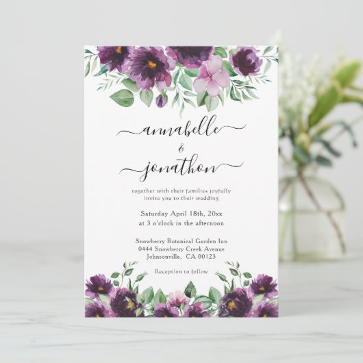 エレガントフローラパープルグ結婚リーン 招待状 (スタンド正面)