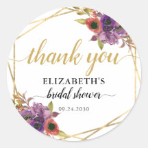 エレガントフローラパープル金ゴールドブライダルシャワーありがとう