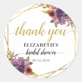エレガントフローラパープル金ゴールドブライダルシャワーありがとう ラウンドシール