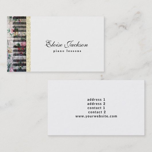 エレガントフローラピアノのレッスンデザイン 名刺 (正面/裏面)