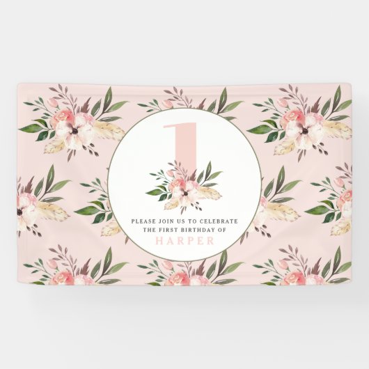 エレガントフローラピガーリーンク誕生日パーティヴィンテージ 横断幕 (横)