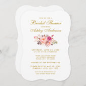 エレガントフローラピンクと金ゴールドブライダルシャワー招待状 招待状 (正面/裏面)