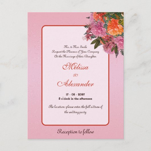 エレガントフローラピンクのシンプル牡丹 ポストカード (正面)