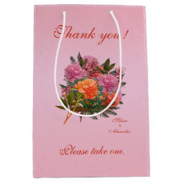 エレガントフローラピンクのシンプル牡丹 ミディアムペーパーバッグ