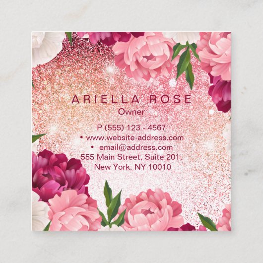 エレガントフローラピンクグリッター スクエア名刺 (裏面)
