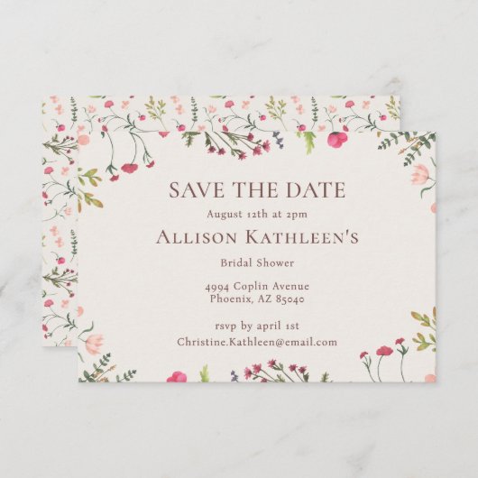 エレガントフローラピンクブライダルシャワー保存日付 エンクロージャーカード