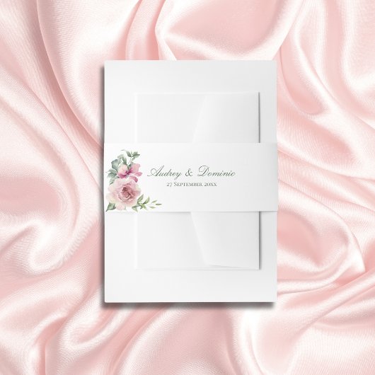 エレガントフローラピンクローゼズボ結婚タニカル 招待状ベリーバンド