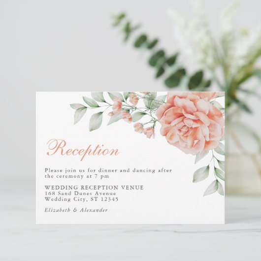 エレガントフローラピンク水彩結婚式 エンクロージャーカード (スタンド正面)