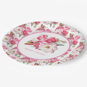 エレガントフローラピンク水色マグノリア結婚ズ ペーパープレート (アングル)
