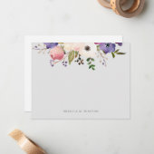 エレガントフローラピンク紫パーソナライズされた文具 ノートカード (正面/裏面インサイチュ)