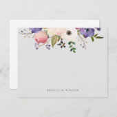 エレガントフローラピンク紫パーソナライズされた文具 ノートカード (正面/裏面)