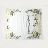 エレガントフローラピンク結婚アイボリーの背景 タペストリー (正面(横))