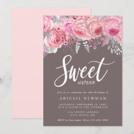 エレガントフローラピンク色の金ゴールド銀sweet sixteen 招待状