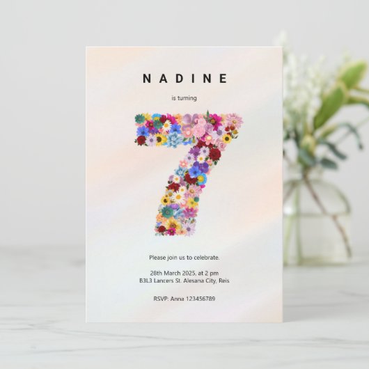 エレガントフローラピンク7th誕生日ガーデン春 招待状 (スタンド正面)