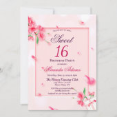 エレガントフローラピンクSweet sixteen誕生会 招待状 (正面)