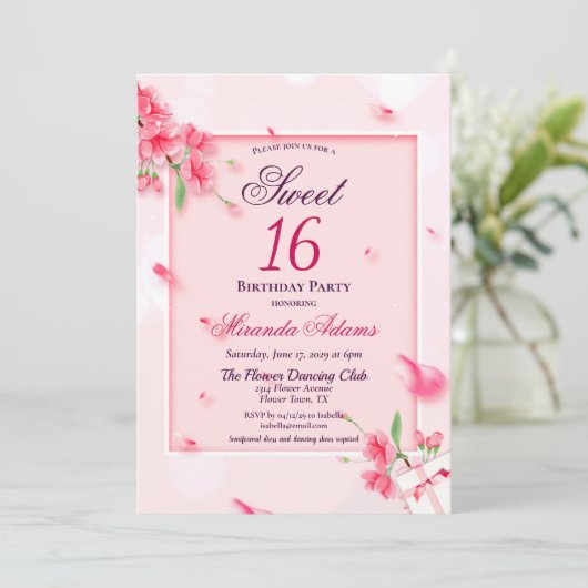エレガントフローラピンクSweet sixteen誕生会 招待状 (スタンド正面)
