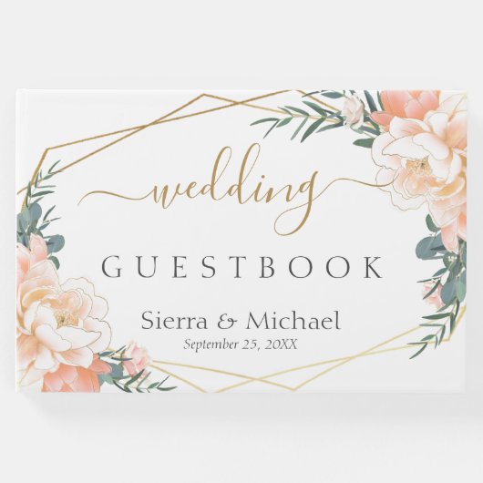 エレガントフローラピーチ金ゴールド幾何結婚型 ゲストブック (正面)