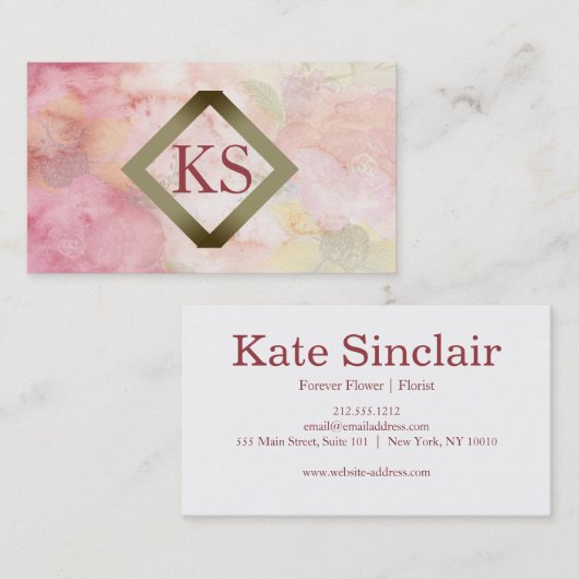 エレガントフローラフェイクゴールドフォイルフローリスト 名刺 (正面/裏面)