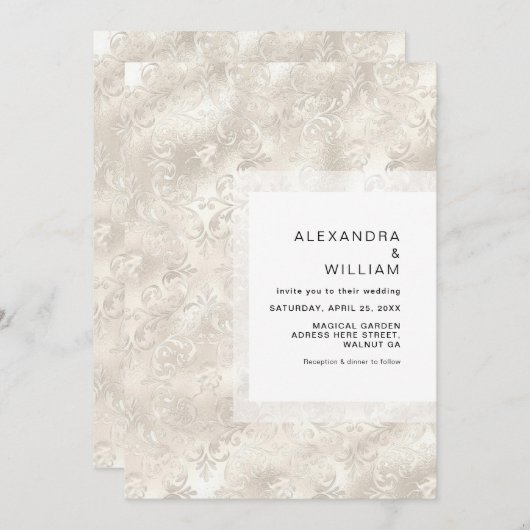 エレガントフローラフェイクフォイルパールグラーム結婚ズ 招待状 (正面/裏面)