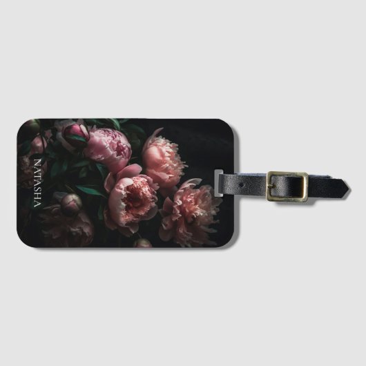 エレガントフローラフェミニンピンク牡丹名前をカスタムする ラゲッジタグ (正面横)
