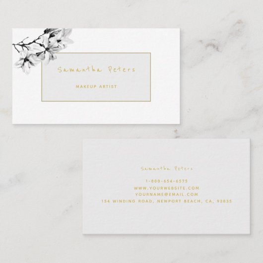 エレガントフローラフェミニン白黒 名刺 (正面/裏面)