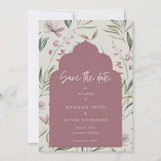 エレガントフローラフォト春の結婚式日付の保存 セーブザデート (正面)