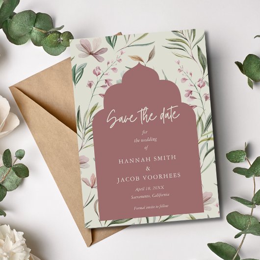 エレガントフローラフォト春の結婚式日付の保存 セーブザデート