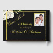 エレガントフローラフォト結婚ブラックの金箔 ゲストブック (裏面)