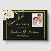 エレガントフローラフォト結婚ブラックの金箔 ゲストブック (正面)