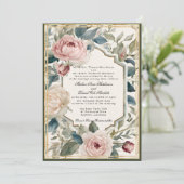 エレガントフローラフランスのクラシック金ゴールド結婚の 招待状 (スタンド正面)