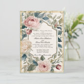 エレガントフローラフランスのクラシック金ゴールド結婚s 招待状 (スタンド正面)