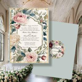 エレガントフローラフランスのクラシック金ゴールド結婚s 招待状