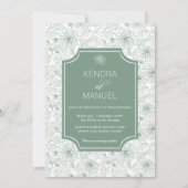 エレガントフローラフランスのトイルセージ結婚グリーン 招待状 (正面)