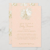 エレガントフローラフランスのトイルピンク金ゴールドベビーシャワー 招待状 (正面/裏面)